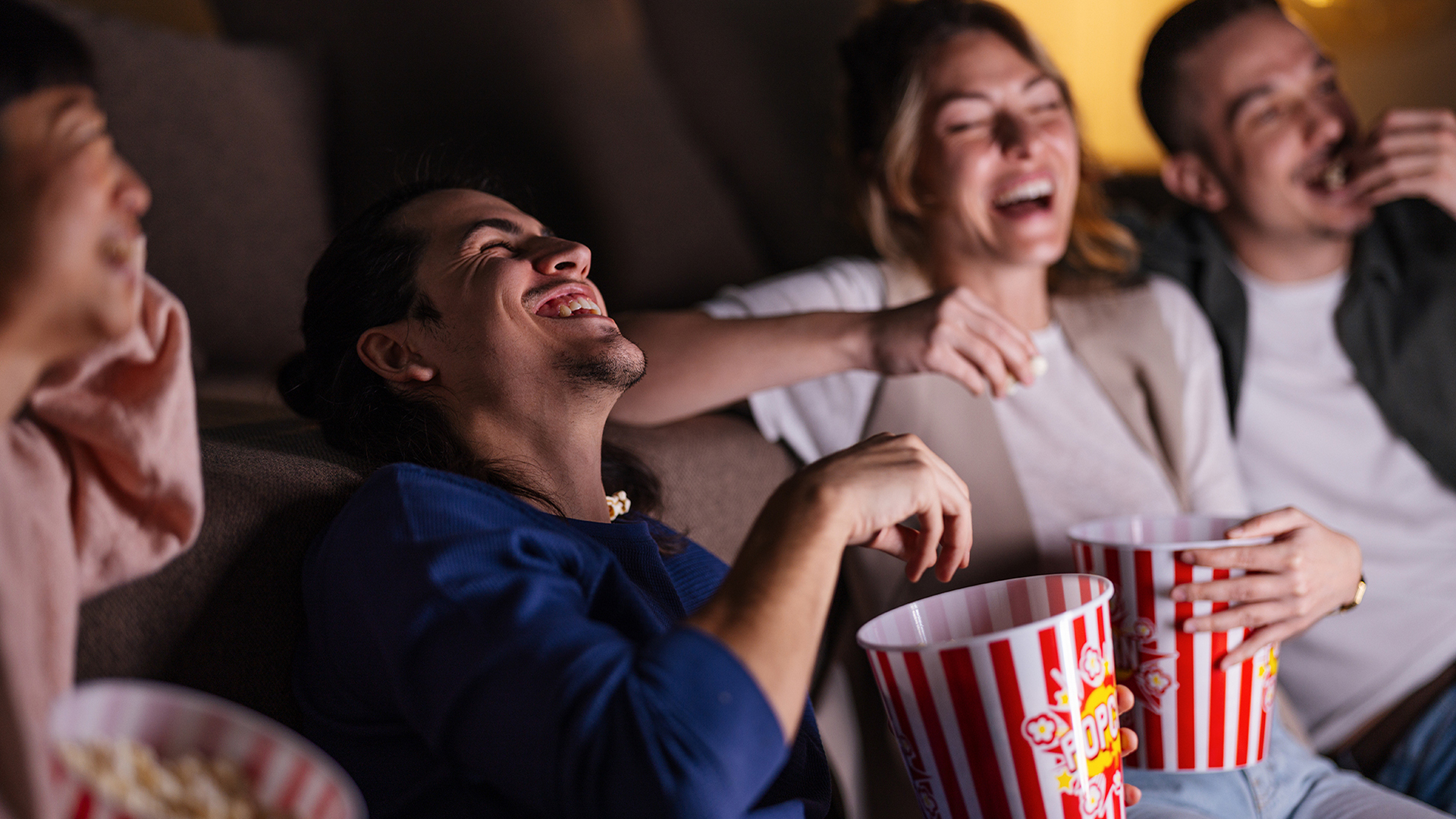 group of friends enjoying a movie night together